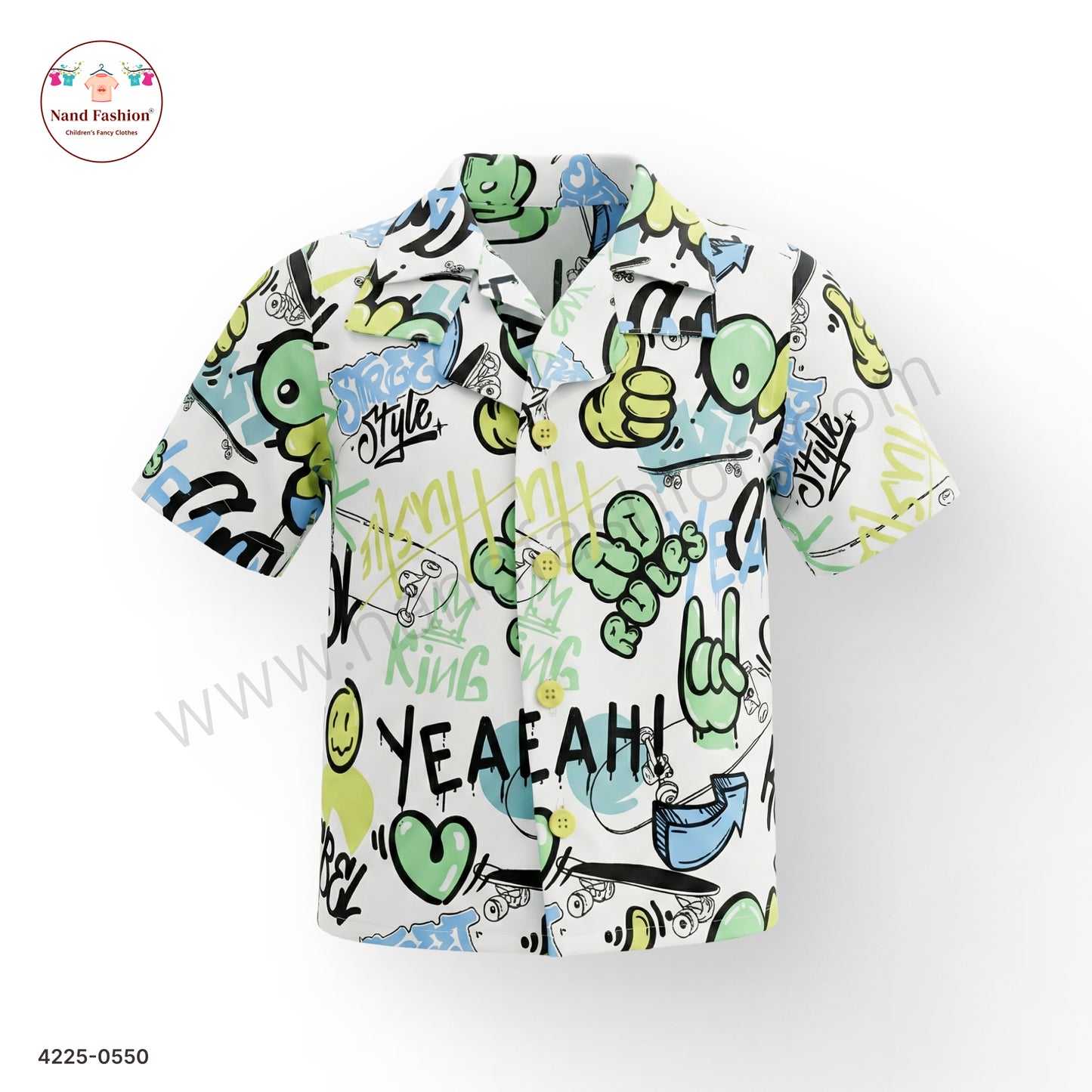 Boys White Graffiti Print Cotton Shirt – Half Sleeve Casual Wear