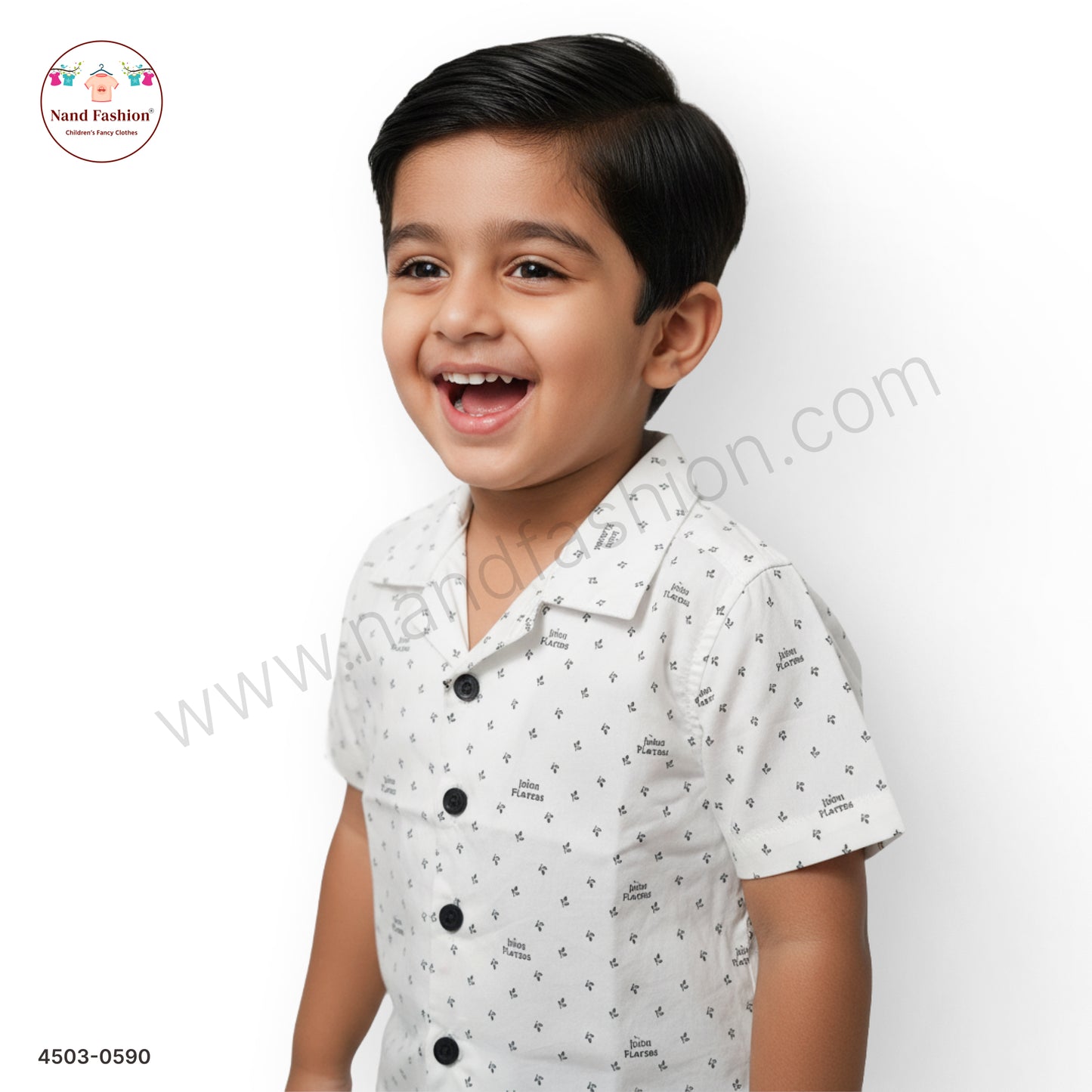 Boys Off-White All-Over Print Cotton Shirt – Half Sleeve Casual Wear