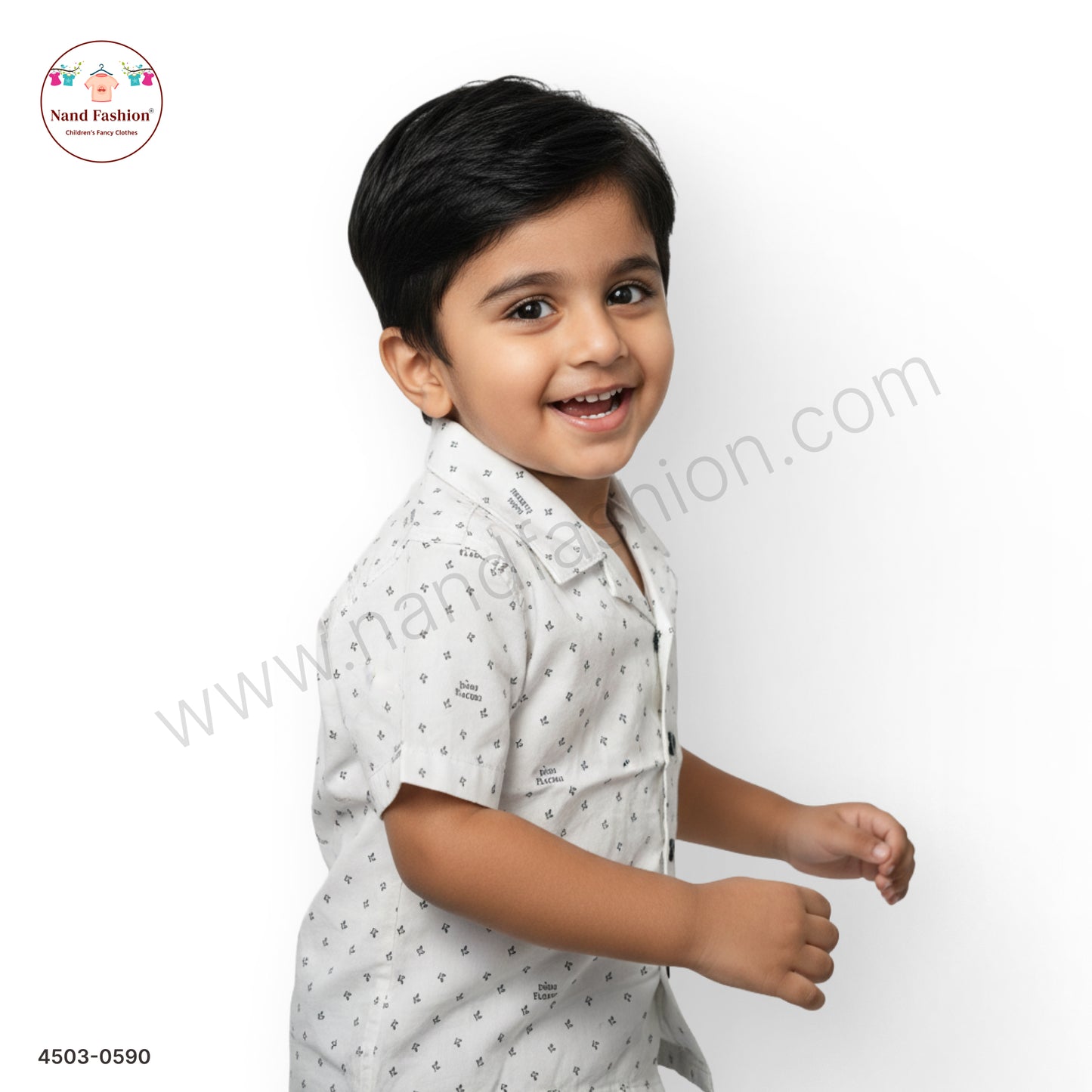 Boys Off-White All-Over Print Cotton Shirt – Half Sleeve Casual Wear