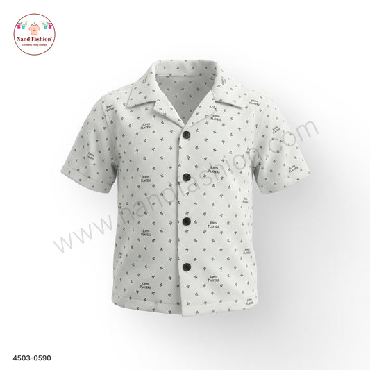 Boys Off-White All-Over Print Cotton Shirt – Half Sleeve Casual Wear
