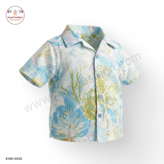 Boys Pastel Blue Floral Print Cotton Shirt – Half Sleeve Casual Wear