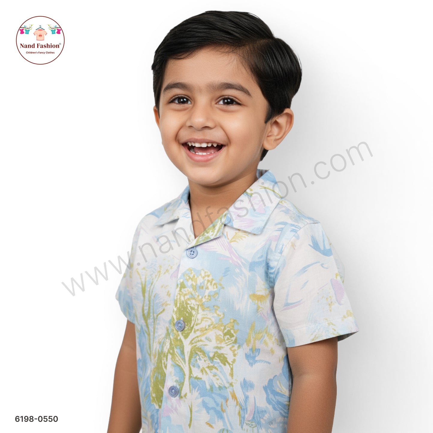 Boys Pastel Blue Floral Print Cotton Shirt – Half Sleeve Casual Wear