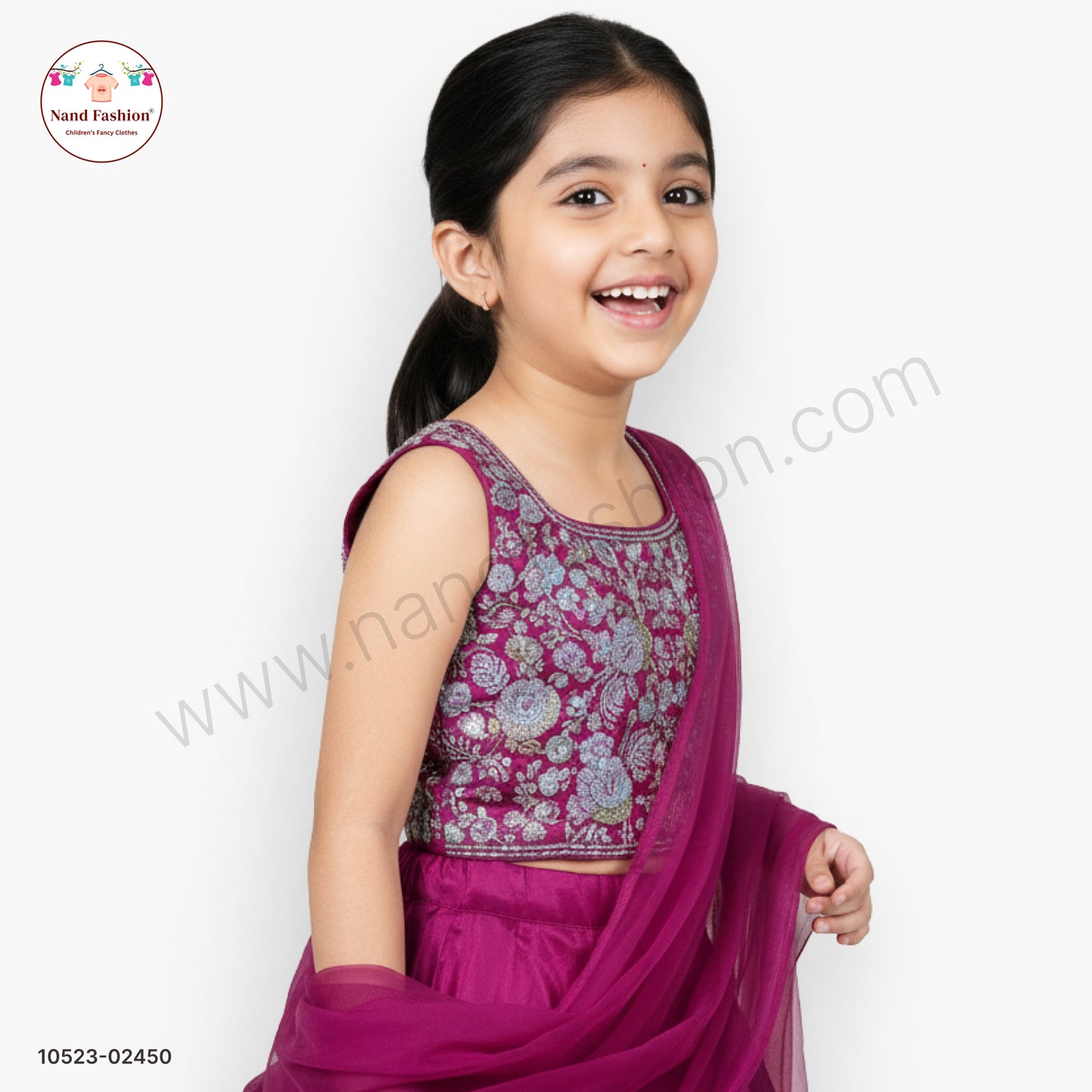 Wine Purple Embroidered Chaniya Choli with Net Dupatta for Girls – Premium Festive Lehenga Set