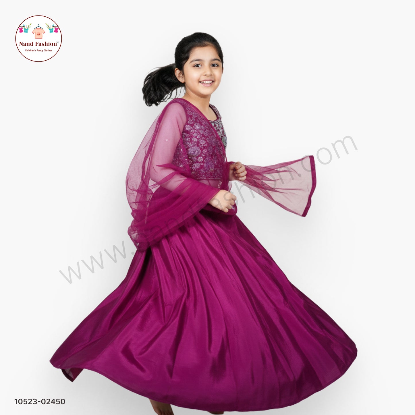 Wine Purple Embroidered Chaniya Choli with Net Dupatta for Girls – Premium Festive Lehenga Set