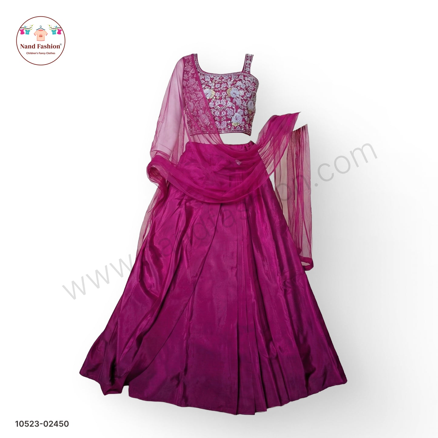 Wine Purple Embroidered Chaniya Choli with Net Dupatta for Girls – Premium Festive Lehenga Set