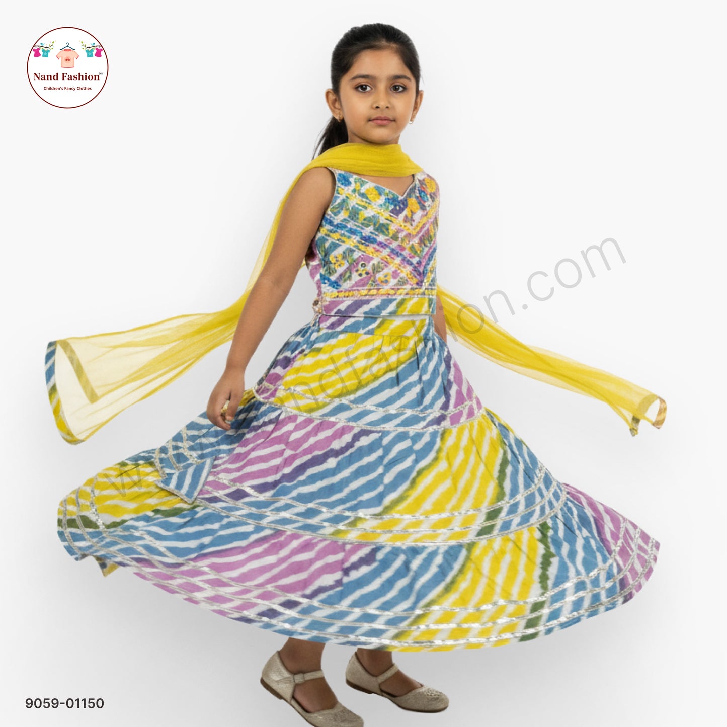 Multicolor Printed Chaniya Choli with Dupatta for Girls – Festive & Garba Wear
