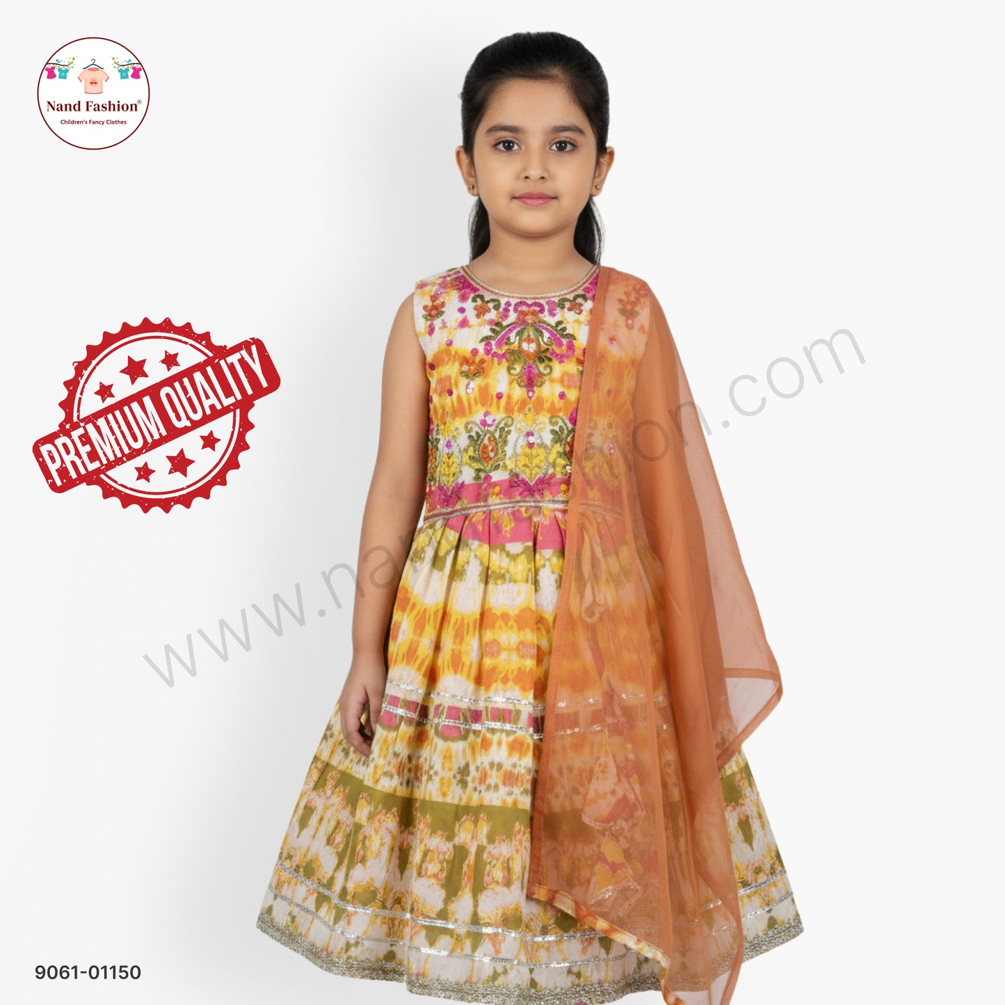 Printed Multicolor Chaniya Choli with Peach Dupatta for Girls – Festive & Garba Wear