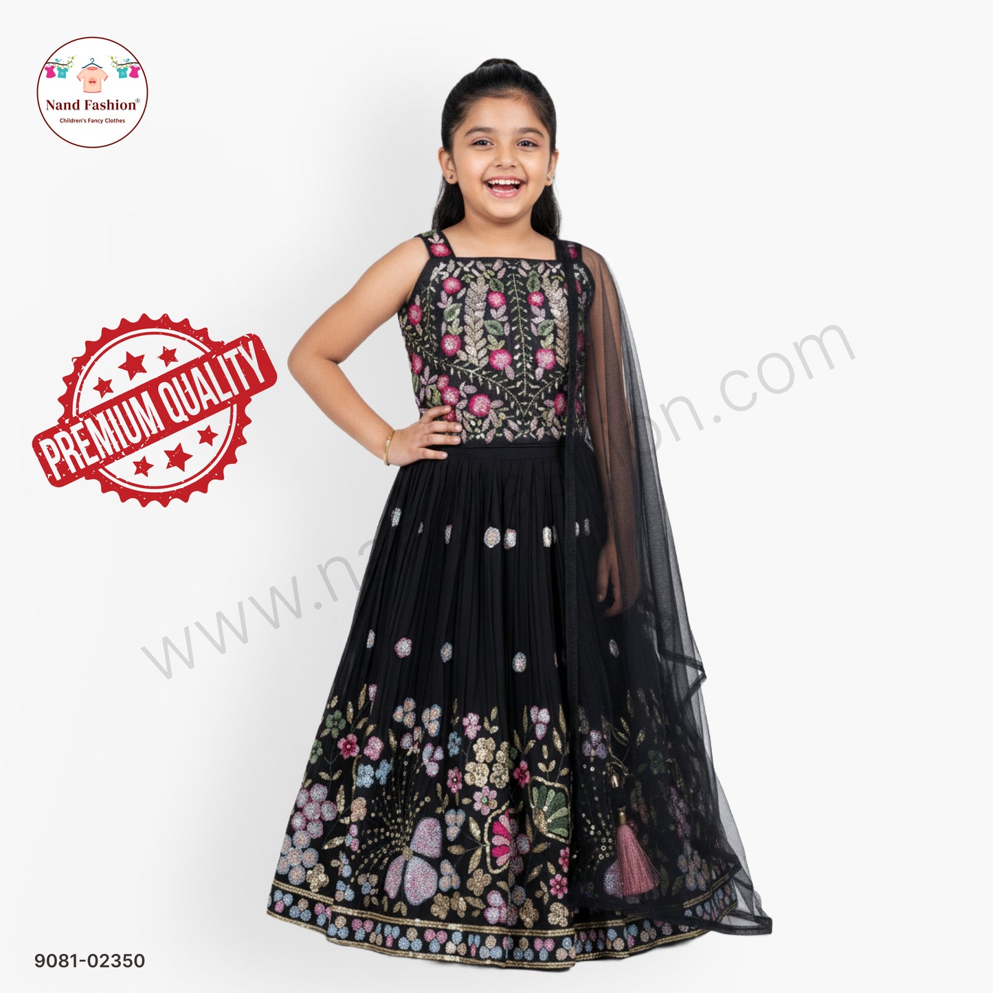 Black Floral Embroidered Chaniya Choli with Net Dupatta for Girls – Designer Festive Wear