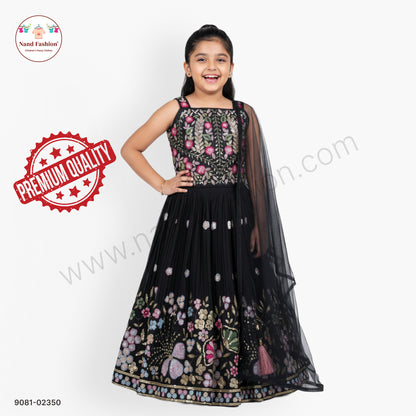 Black Floral Embroidered Chaniya Choli with Net Dupatta for Girls – Designer Festive Wear