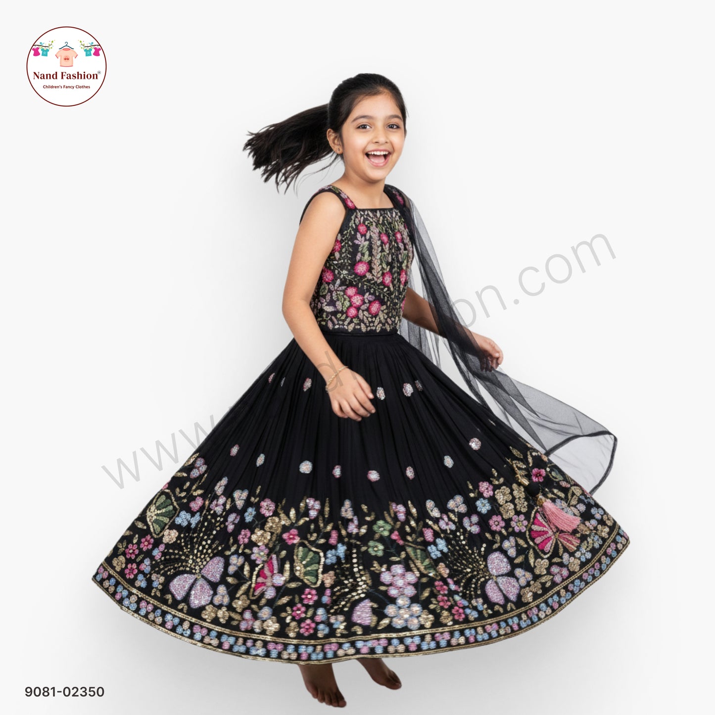 Black Floral Embroidered Chaniya Choli with Net Dupatta for Girls – Designer Festive Wear