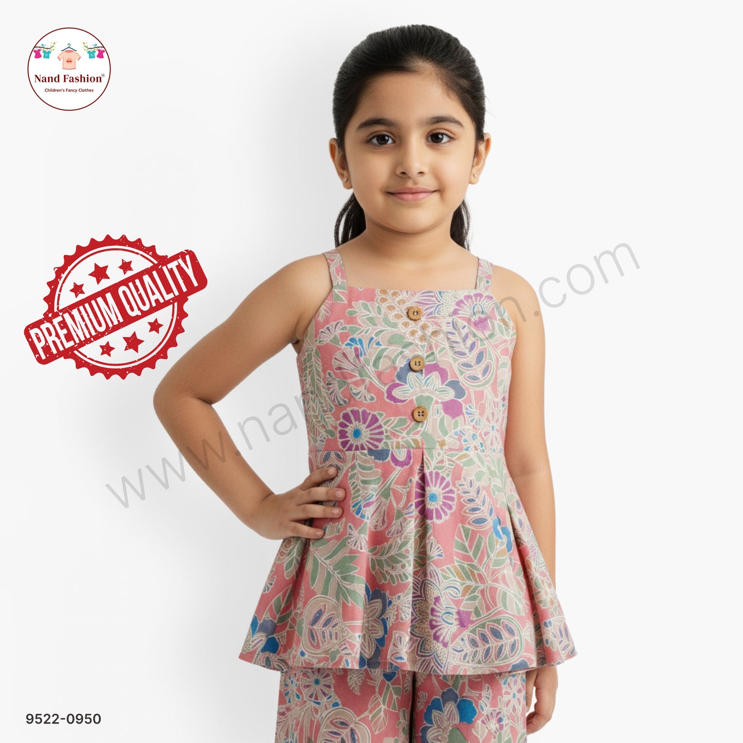 Peach Floral Printed Girls Co-ord Set with Sleeveless Top & Palazzo – Trendy Casual Wear