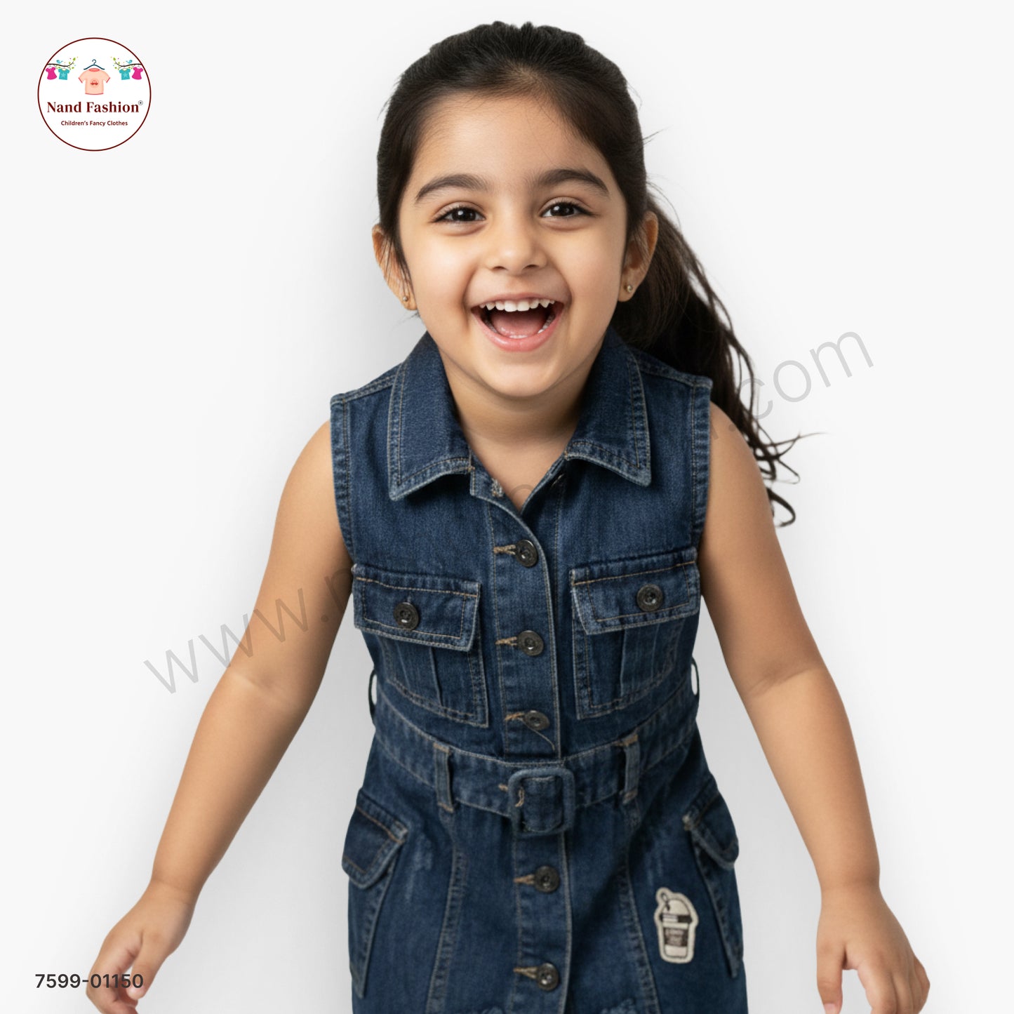 Girls Blue Denim Sleeveless Button-Down Frock | Kids Casual & Party Wear Dress