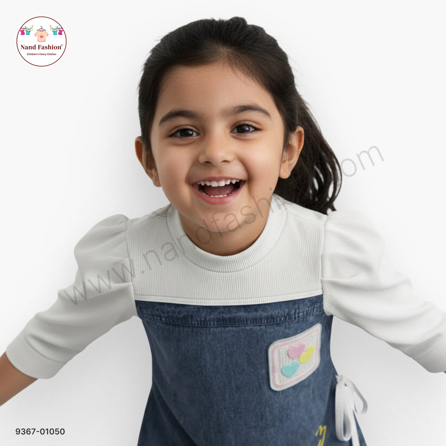 Girls Stylish Denim Frock with Full Sleeves Inner | Kids Casual Denim Dress