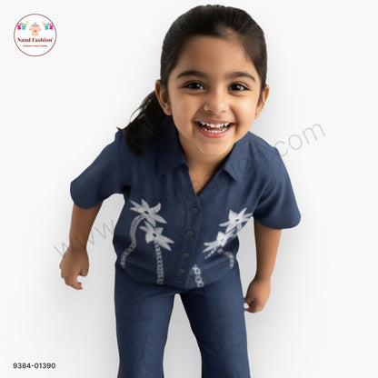 Girls Embroidered Denim Co-Ord Set – Stylish Shirt & Pants Outfit