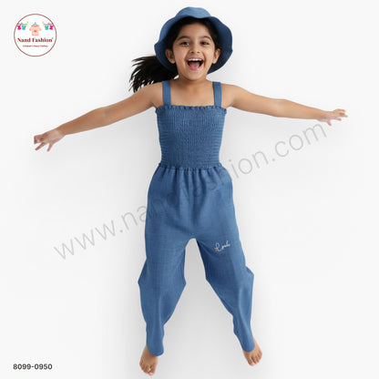 Stylish Denim Jumpsuit with Hat for Girls 💙