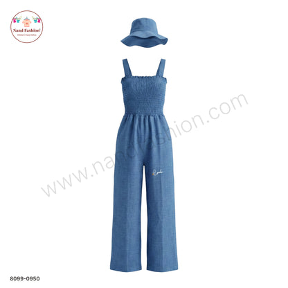 Stylish Denim Jumpsuit with Hat for Girls 💙