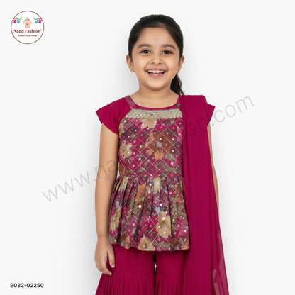 Wine Pink Embellished Girls Garara Pair with Dupatta – Festive & Wedding Wear