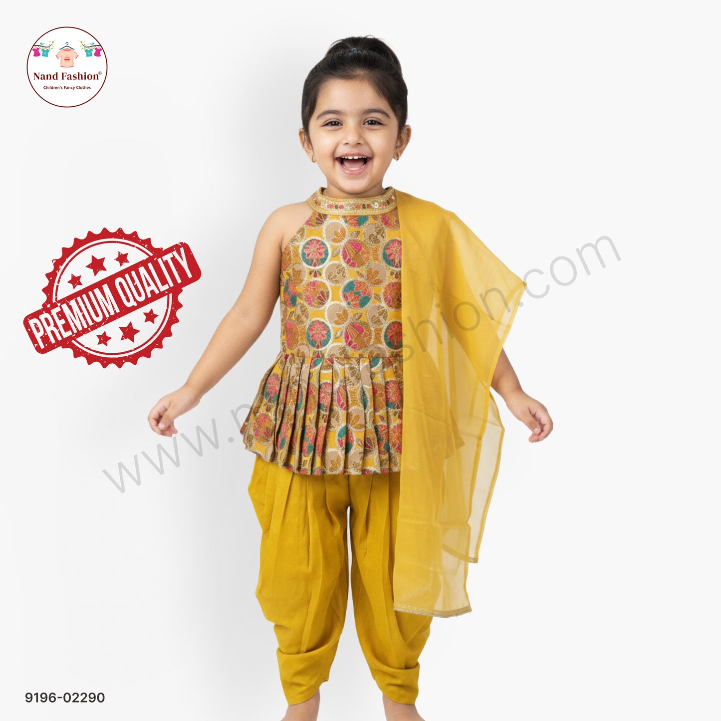 Mustard Yellow Floral Embroidered Girls Garara Pair with Dupatta – Festive Ethnic Wear