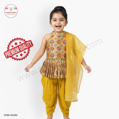 Mustard Yellow Floral Embroidered Girls Garara Pair with Dupatta – Festive Ethnic Wear
