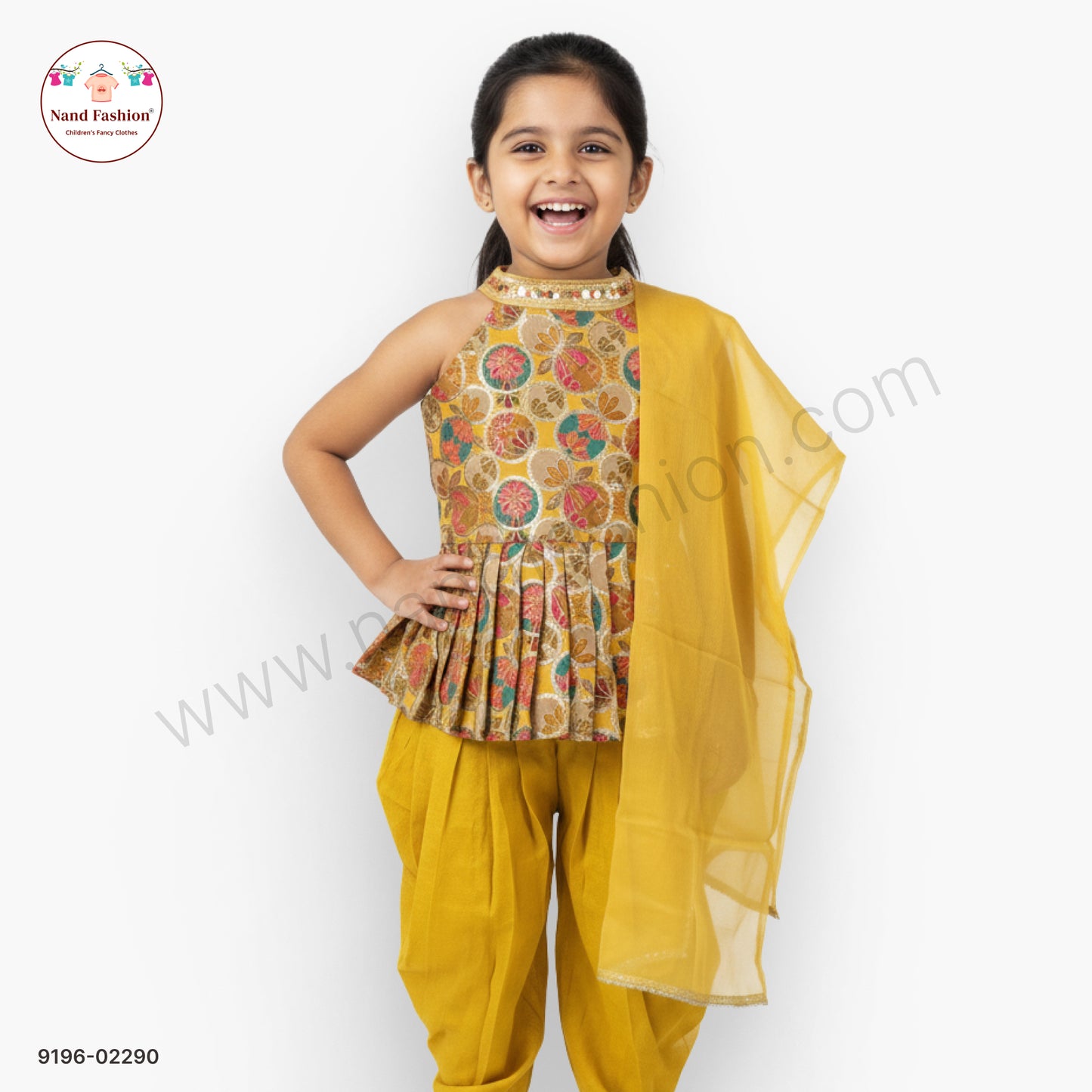 Mustard Yellow Floral Embroidered Girls Garara Pair with Dupatta – Festive Ethnic Wear