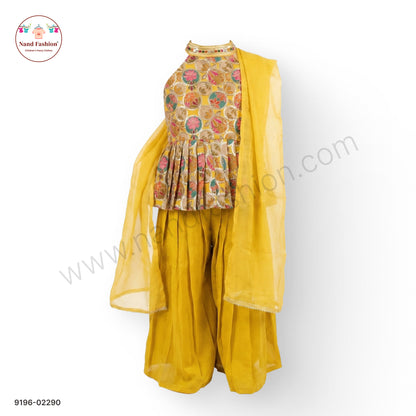 Mustard Yellow Floral Embroidered Girls Garara Pair with Dupatta – Festive Ethnic Wear