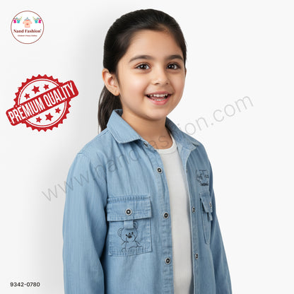 Girls Denim Jacket  with Front Pockets & Printed Detail | Casual Wear