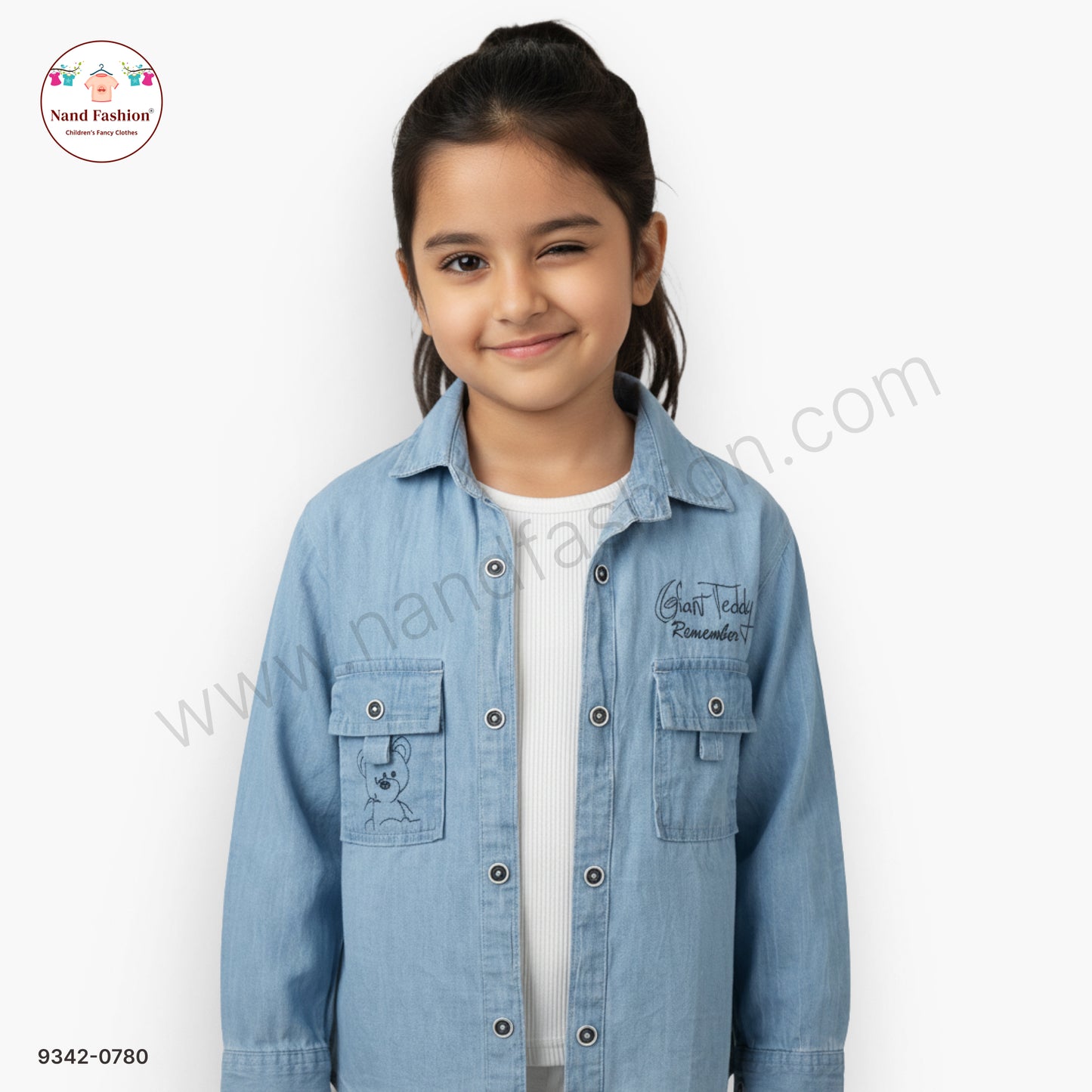 Girls Denim Jacket  with Front Pockets & Printed Detail | Casual Wear