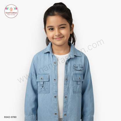Girls Denim Jacket  with Front Pockets & Printed Detail | Casual Wear