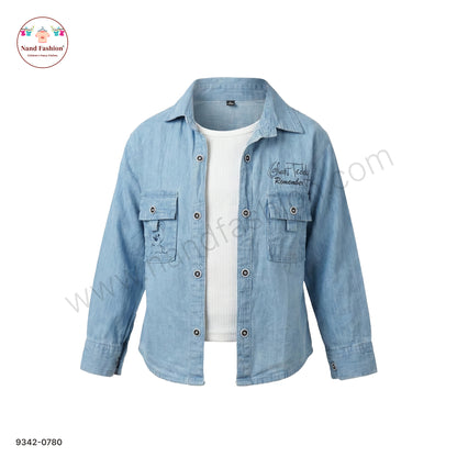 Girls Denim Jacket  with Front Pockets & Printed Detail | Casual Wear