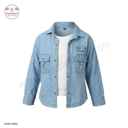 Girls Denim Jacket  with Front Pockets & Printed Detail | Casual Wear