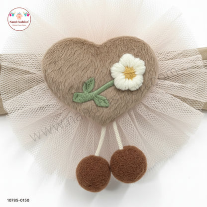 Soft Stretchable Brown Headband for Baby with Heart Applique