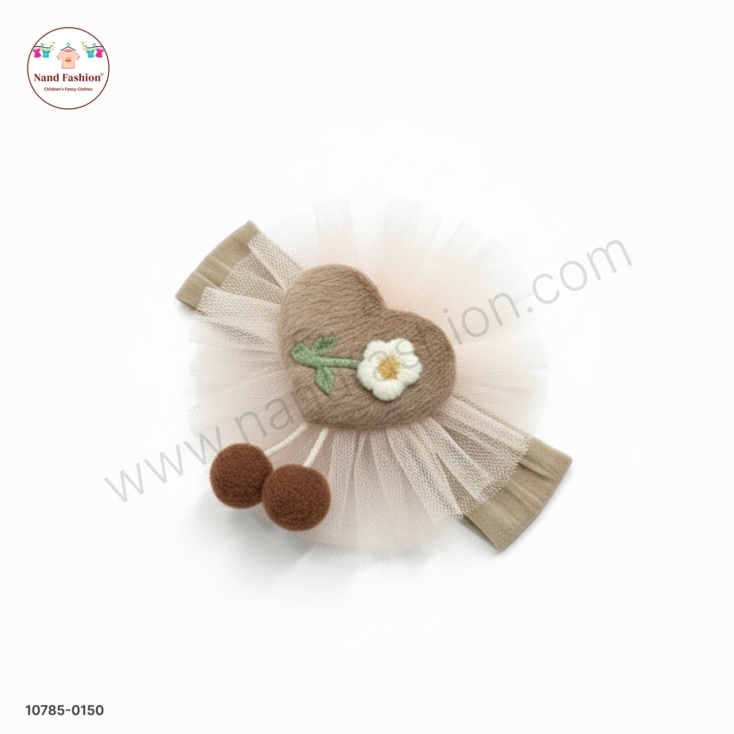 Soft Stretchable Brown Headband for Baby with Heart Applique