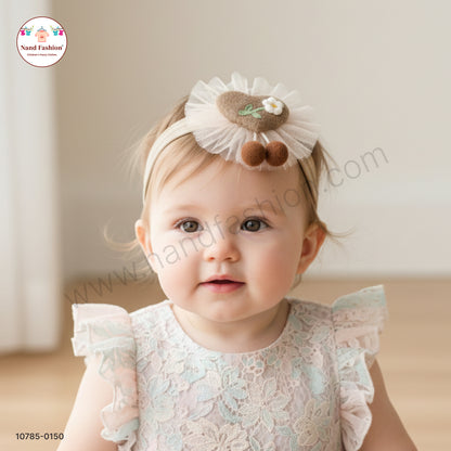 Soft Stretchable Brown Headband for Baby with Heart Applique