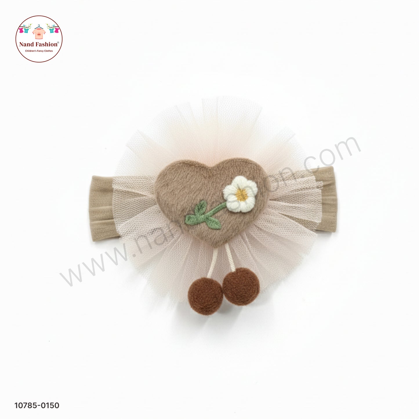 Soft Stretchable Brown Headband for Baby with Heart Applique