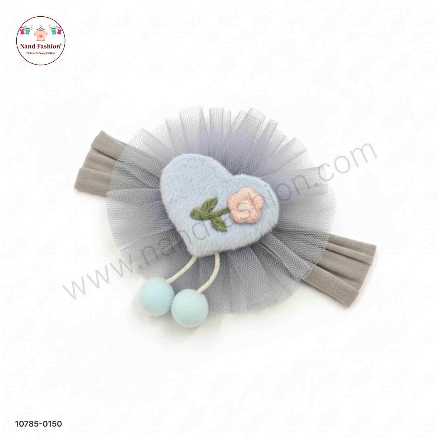 Soft Stretchable Sky Blue  Headband for Baby with Heart Applique