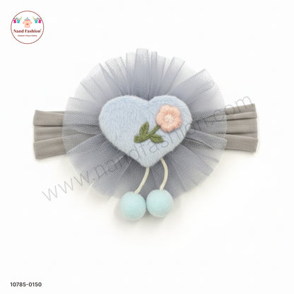 Soft Stretchable Sky Blue  Headband for Baby with Heart Applique