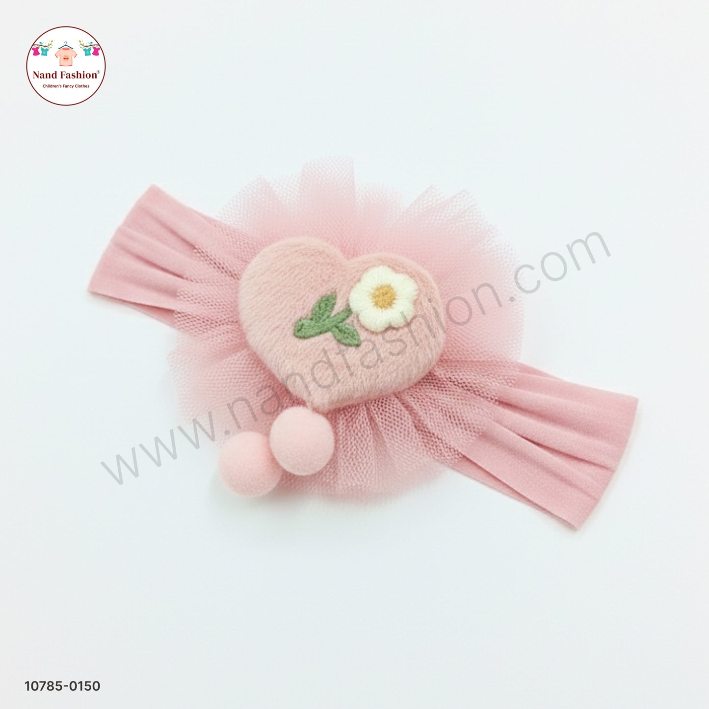 Soft Stretchable Light Pink Headband for Baby with Heart Applique