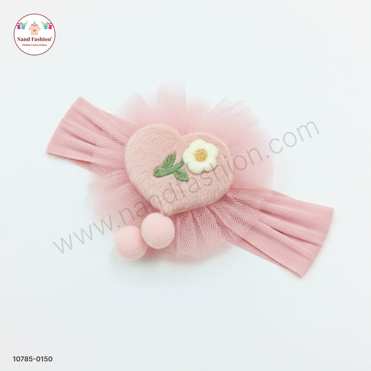 Soft Stretchable Light Pink Headband for Baby with Heart Applique