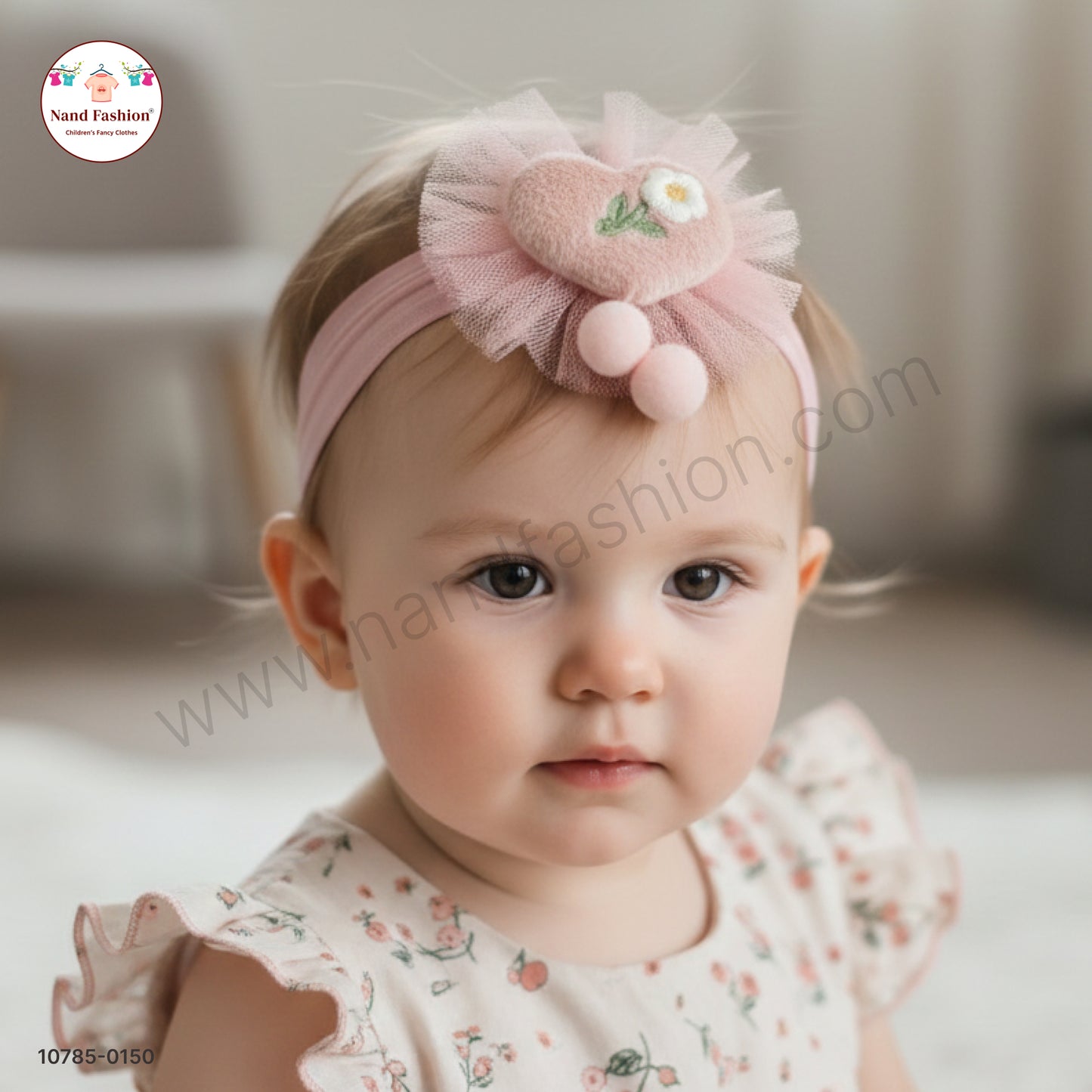 Soft Stretchable Light Pink Headband for Baby with Heart Applique