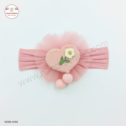Soft Stretchable Light Pink Headband for Baby with Heart Applique