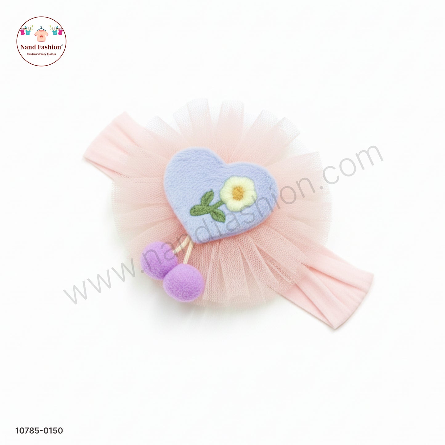 Soft Stretchable Light Pink+Sky blue  Headband for Baby with Heart Applique