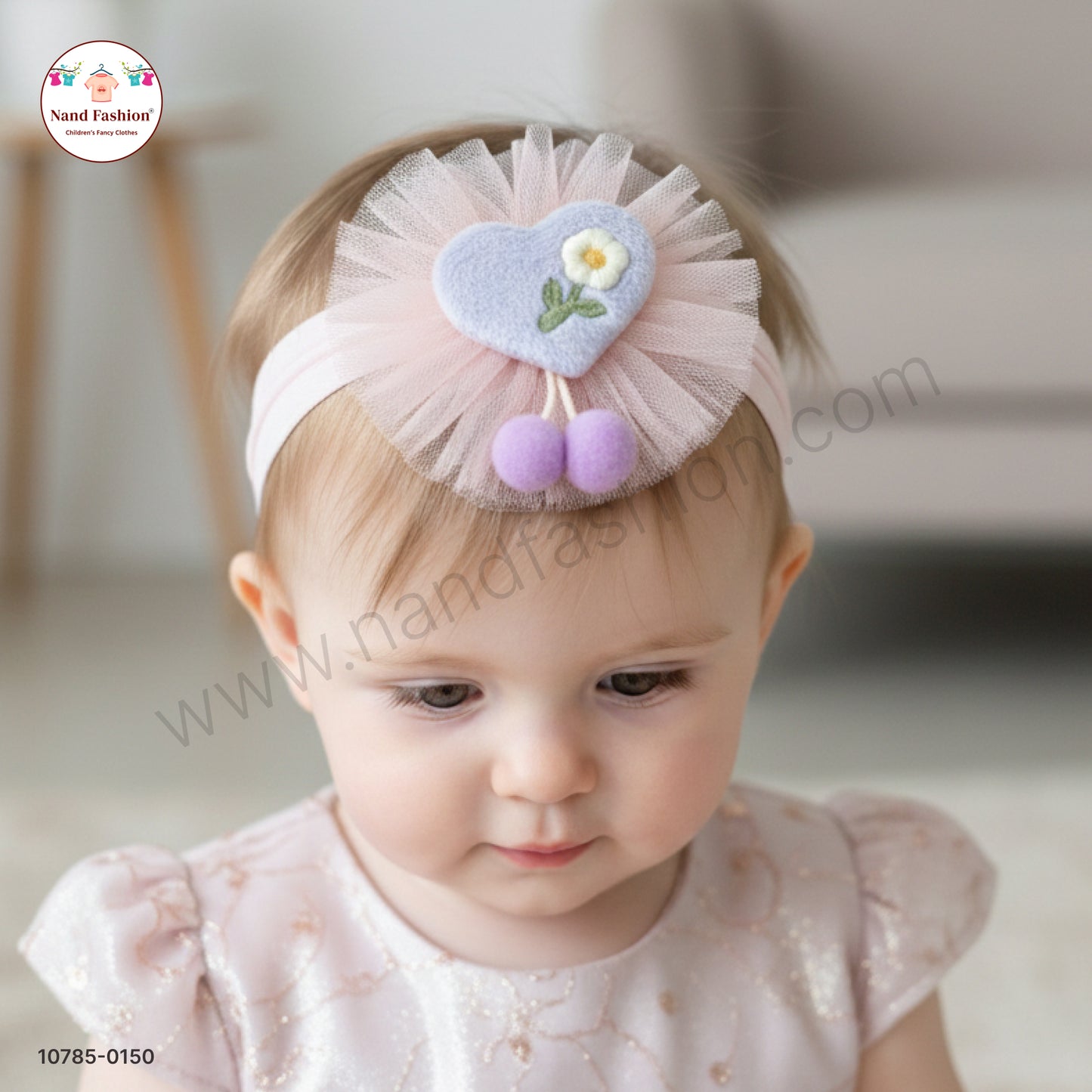 Soft Stretchable Light Pink+Sky blue  Headband for Baby with Heart Applique
