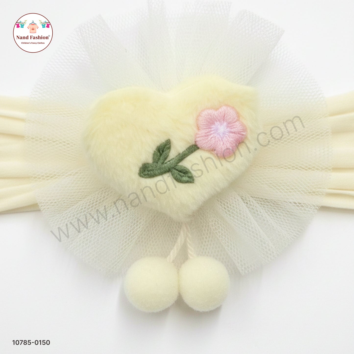 Soft Stretchable Light Yellow  Headband for Baby with Heart Applique