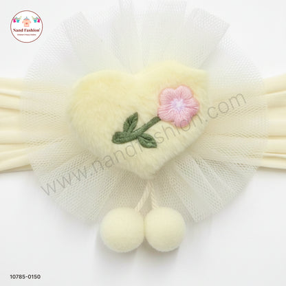 Soft Stretchable Light Yellow  Headband for Baby with Heart Applique