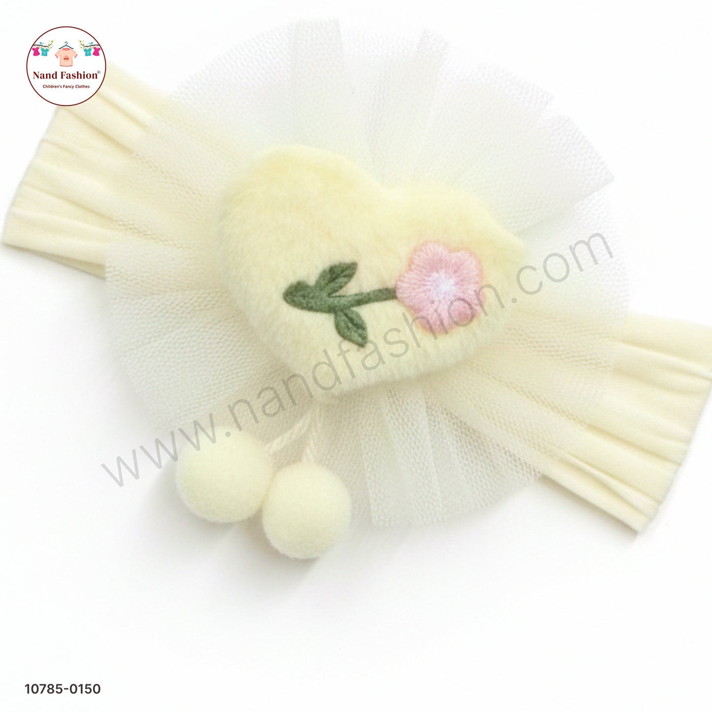 Soft Stretchable Light Yellow  Headband for Baby with Heart Applique