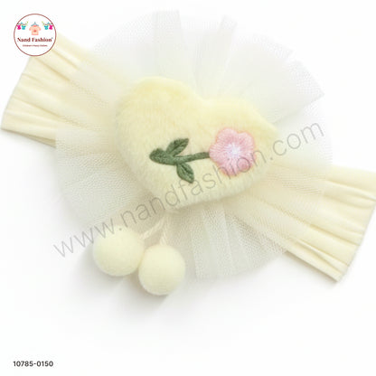 Soft Stretchable Light Yellow  Headband for Baby with Heart Applique