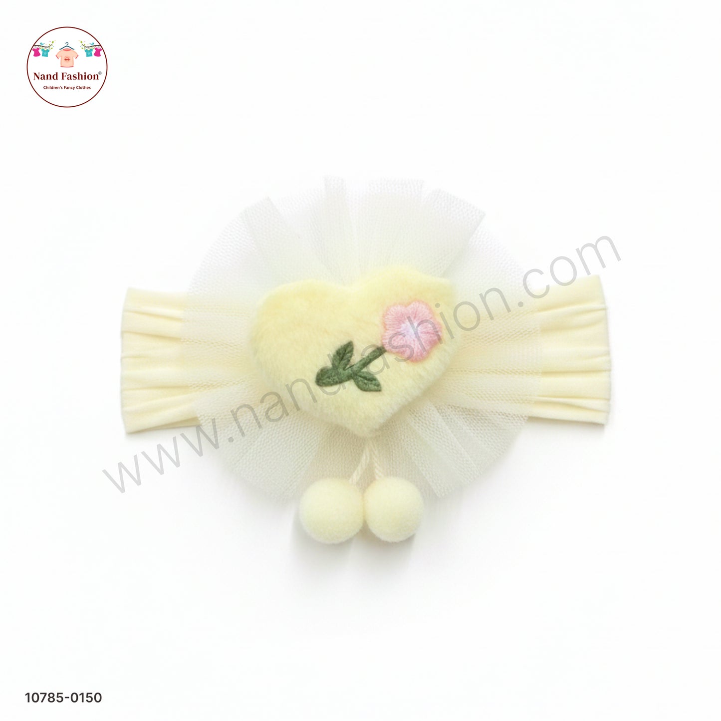 Soft Stretchable Light Yellow  Headband for Baby with Heart Applique