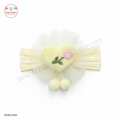 Soft Stretchable Light Yellow  Headband for Baby with Heart Applique