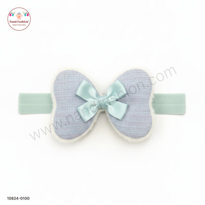 Baby Girl Pastel Blue Bow Nylon Headband – Soft Stretch Hair Band