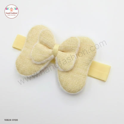 Baby Girl Cream Bow Nylon Headband – Soft Stretch Hair Band